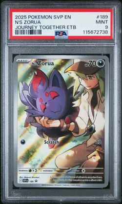 2025 POKEMON SVP EN BLACK STAR PROMO #189 N'S ZORUA JOURNEY TOGETHER ETB PSA 9 - Image 1