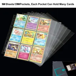 2700 Pockets Trading Card Sleeve Pages,150 Pack Double Side 9-Pocket Trading ... - Image 5