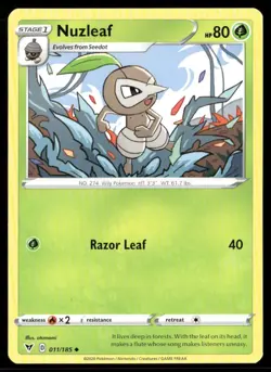 2020 Vivid Voltage Set Pokemon Card 011 Nuzleaf NM - Image 1