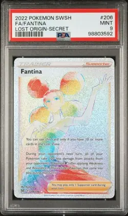 PSA 9 Mint Fantina 206 Secret Rare Full Art Lost Origin 2022 Pokemon SWSH - Image 1