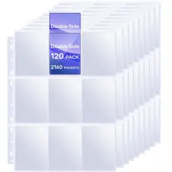 120 Pack 9 Pocket Double Side Card Sleeves Binder Sheets Holds 2160 Cards,Tra... - Image 1