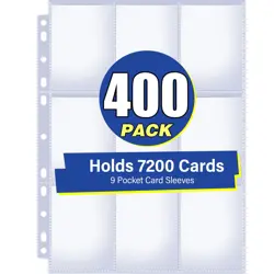 400 Pack 9 Pocket Double Side Card Sleeves Binder Sheets, Holds 7200 Cards, T... - Image 1