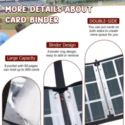 Baseball Card Binder 900 Pockets, Baseball Card Holder 9-Pocket Trading Card ... - Image 3