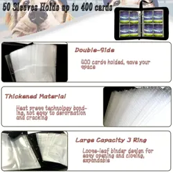 400 Pockets Baseball Card Binder, Trading Card Binder 4 Pocket with 50 Remova... - Image 4