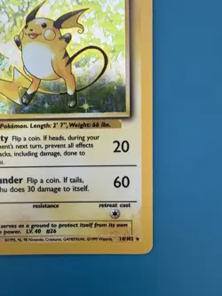 Pokemon TCG Raichu Holo Unlimited Rare Card 14/102 Base Set WOTC LP/MP Condition - Image 4