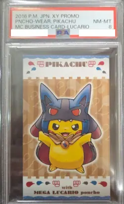 PSA ８ Poncho Pikachu Mega Lucario Promo Business Card Japanese Pokemon 2016 - Image 1