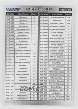 2021 Digimon Card Game - Battle of Omni Index Card #BT5-INCA 0s5 - Image 1