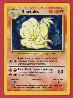 Ninetales 12/102 Base Set Unlimited Holo Holgraphic 1999 TCG Pokemon Card - LP- - Image 1
