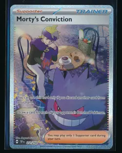 POKEMON MORTY'S CONVICTION WITH GENGAR FULL ALT ART TRAINER HOLO 211 TEF SV - Image 1