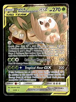 Rowlet & Alolan Exeggutor Unified Minds 1/236, NM Pokemon Card - Image 1