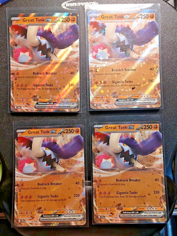 123/198 Great Tusk ex Holo Double Rare Scarlet and Violet Pokemon TCG X4 - Image 1