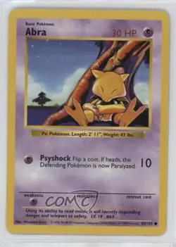 Abra Shadowless Pokemon Base Set #43 1999 10cj - Image 1