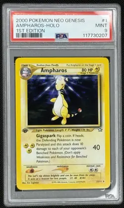 PSA 9 MINT Ampharos 1/111 Neo Genesis 1st Edition Holo Pokemon #117730207 - Image 3