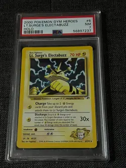 PSA 7 NM-MT Lt. Surge's Electabuzz 006/132 Gym Heroes Holo Rare Pokemon 2000 - Image 1