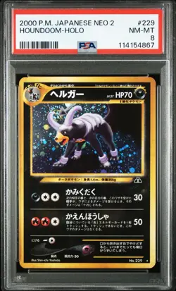Swirl 2000 POKEMON JPN NEO 2 #229 HOUNDOOM-HOLO PSA 8 - Image 1