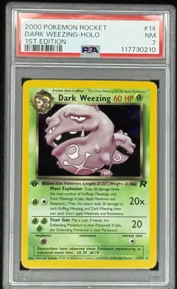 2000 Pokemon TCG Team Rocket 1st Edition 14/82 Dark Weezing HOLO PSA7 #117730210 - Image 1