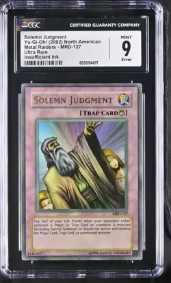 YuGiOh Solemn Judgment MRD-127 Unlim Insufficient Ink Heavily Faded CGC 9 Mint - Image 1