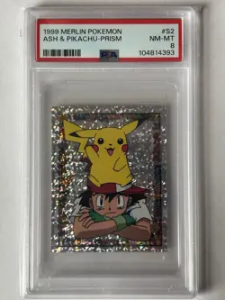 1999 Merlin Pokemon Ash & Pikachu Prism PSA 8 - Image 1