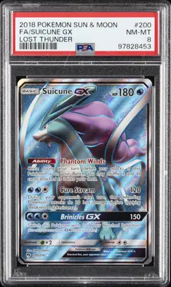 2018 POKEMON SUN & MOON LOST THUNDER #200 FULL ART/SUICUNE GX PSA 8 - Image 1