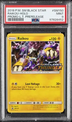 2018 POKEMON SM BLACK STAR PROMO LOST THUNDER PRERELEASE RAIKOU-HOLO PSA 9 - Image 1