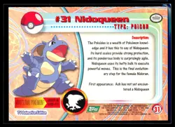 1999 Topps TV Animation Nidoqueen #31 Green Logo Non Foil Pokemon Card - Image 2