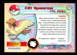 1999 Topps TV Animation Spearow #21 Green Logo Non Foil Pokemon Card - Image 2