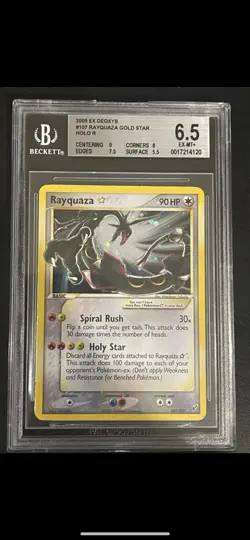 2005 Pokemon Rayquaza Gold Star EX Deoxys Ultra Rare Holo Card #107 BGS 6.5 - Image 1