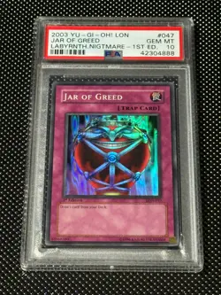 YUGIOH PSA 10 2003 Jar of Greed LON-047 Super Rare 1st Edition *4888 - Image 1