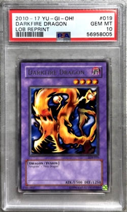 Yugioh Card Darkfire Dragon Rare PSA 10 Gem Mint, LOB Reprint LOB-019, 2010 - Image 1