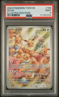 Pokemon Eevee PSA9 Masquerade in Twilight TWM188 2024 German ILLUSTRATION RARE - Image 1