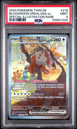 Pokemon Blood Moon Ursaluna ex PSA9 Masquerade in Twilight TWM216 German 2024 - Image 1