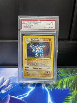 1st Edition Machamp 8/102 PSA 9 Mint Base Set Holo Pokemon Card - Image 1