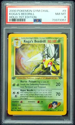 1st Edition Koga's Beedrill 9/132 PSA 8 NM-Mint Gym Heroes Holo Pokemon Card - Image 1