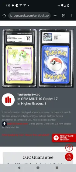 (POP 17) CGC 10 GEM MINT Kirlia 35/109 Ruby and Sapphire Pokemon 2003 E-reader - Image 4