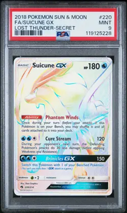 2018 POKEMON SUN & MOON LOST THUNDER SECRET #220 FULL ART/SUICUNE GX PSA 9 - Image 1