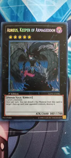 Yugioh Adreus, Keeper of Armageddon GENF-EN086 Secret Rare 1st Ed NM - Image 1