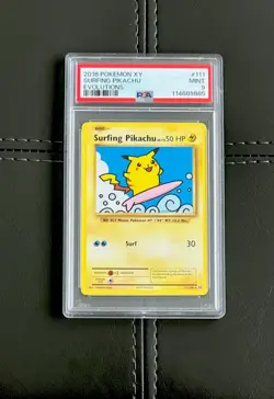 2016 Pokemon XY Evolutions 111/108 Secret Rare Surfing Pikachu PSA 9 Mint - Image 1