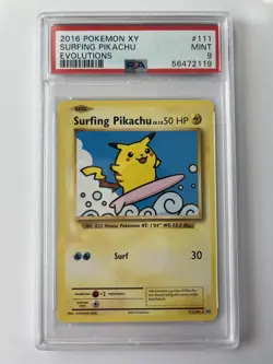 2016 Pokemon XY Evolutions 111/108 Secret Rare Surfing Pikachu PSA 9 Mint - Image 1