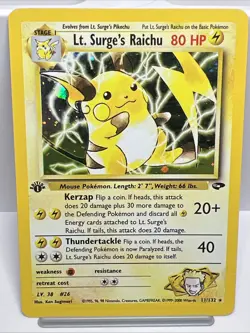 Lt. Surge’s Raichu 11/132 Gym Challenge 1st Edition Holo Pokemon Card 2000. NM - Image 1