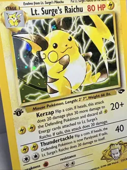 Lt. Surge’s Raichu 11/132 Gym Challenge 1st Edition Holo Pokemon Card 2000. NM - Image 2