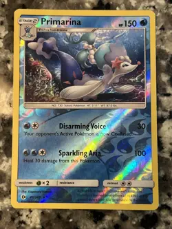Primarina 41/149 Sun & Moon Base Set Reverse Holo Pokemon Card - Image 1