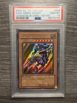 Yugioh! WAVY Gaia The Fierce Knight LOB 1st Edition PSA 10 - Image 1