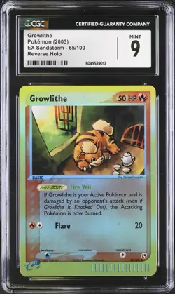 CGC 9 MINT Growlithe 65/100 REVERSE HOLO EX Sandstorm Vintage 2003 Pokemon Card - Image 1