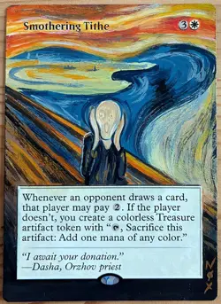Hand-painted MTG alter: Smothering Tithe The Scream NOX altered art - Image 1