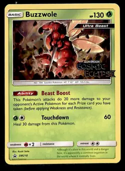 Buzzwole Holo Cosmic Eclipse Stamp Black Star Promo SM218, NM Pokemon Card - Image 1
