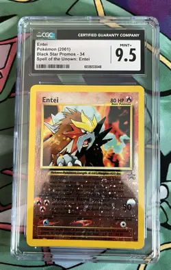 CGC 9.5 MINT+ Entei # 34 REVERSE HOLO WOTC Black Star PROMO Pokemon Card - Image 1
