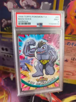 Pokemon Card Maschok Machoke Topps 1999 Vintage Rare Deutsch PSA 9 Blue Logo - Image 1
