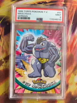 Pokemon Card Maschok Machoke Topps 1999 Vintage Rare Deutsch PSA 9 Blue Logo - Image 2