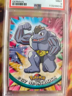 Pokemon Card Maschok Machoke Topps 1999 Vintage Rare Deutsch PSA 9 Blue Logo - Image 3