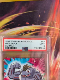 Pokemon Card Maschok Machoke Topps 1999 Vintage Rare Deutsch PSA 9 Blue Logo - Image 4